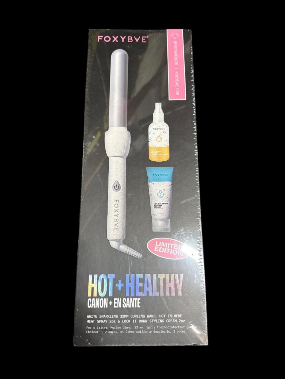 FOXYBAE Curling Wand Hot + Healthy White Sparkling 32MM Styling Spray Cream new